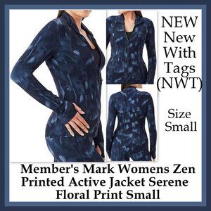 New NWT Member's Mark Womens Zen Printed Active Jacket Serene Floral Print Small